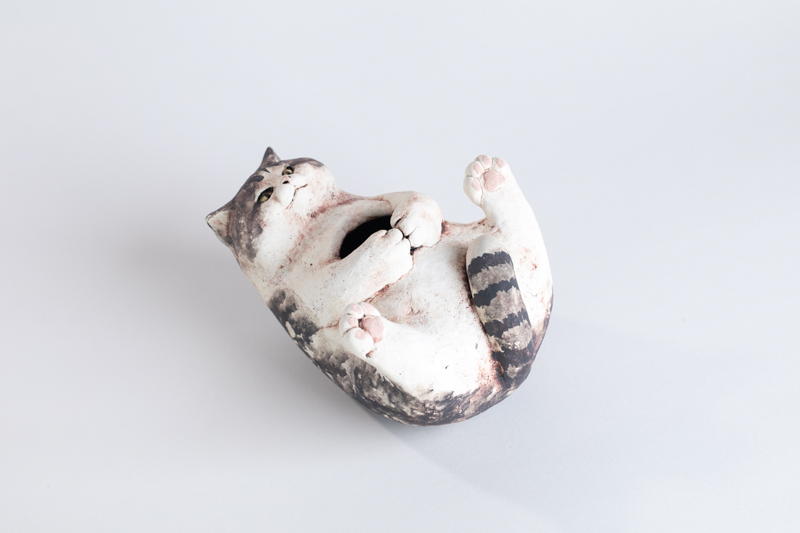 陶猫 花器（白亚器）N24B366
