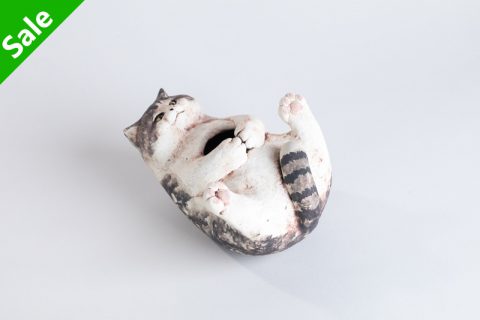 陶猫 花器（白亚器）N24B366